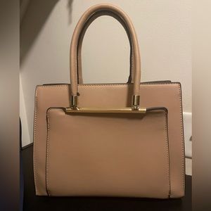 Faux Leather Top Handle Zipper Closure Tote Handbag